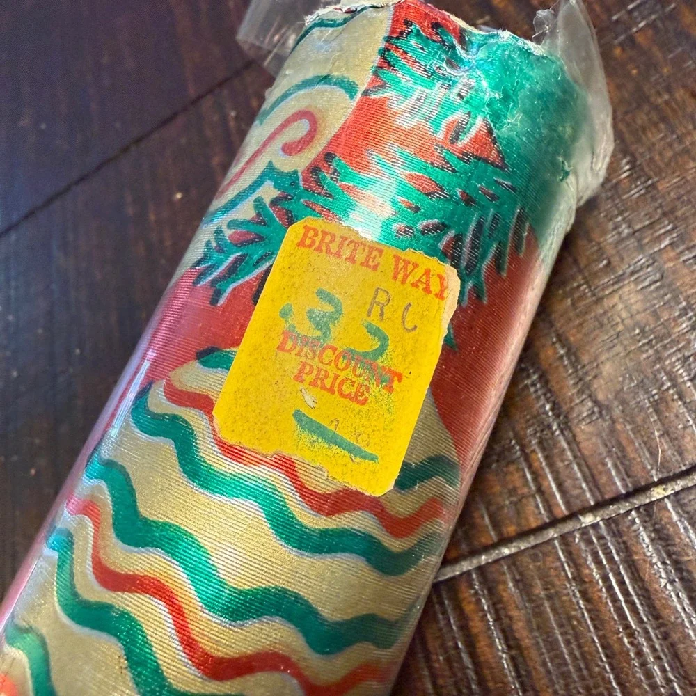 Vintage Galaxy Christmas Foil Wrapping Paper Roll Red Green Gold Ornaments USA